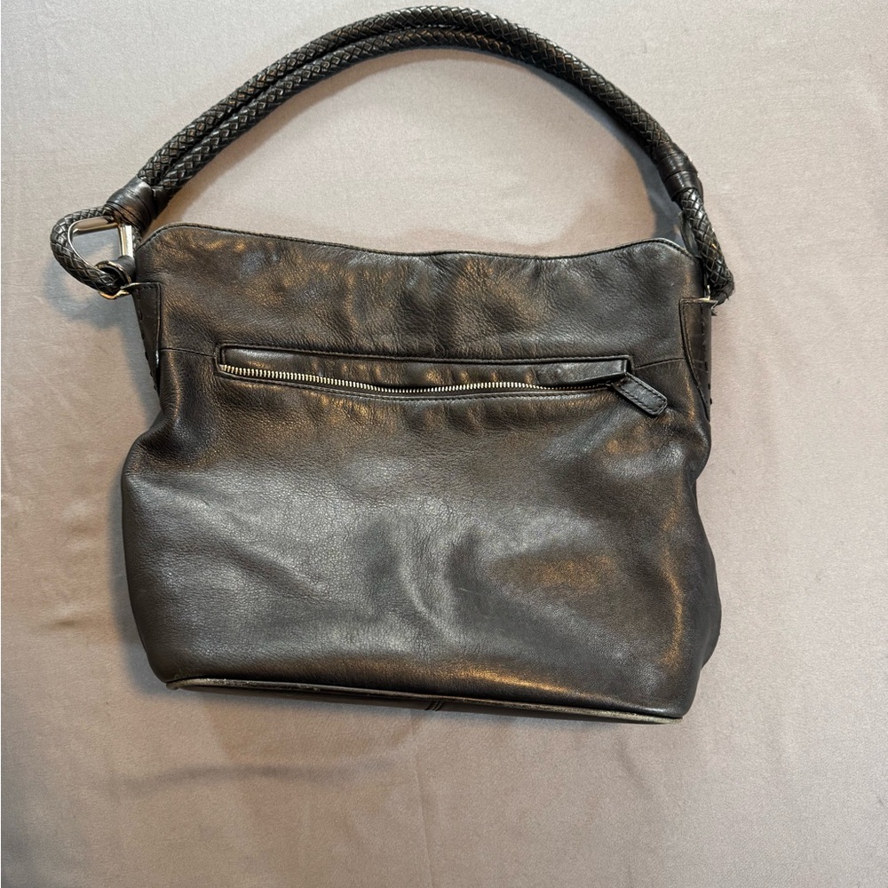 Morgan & Madison Black Leather Hobo Shoulder Bag Braided Strap